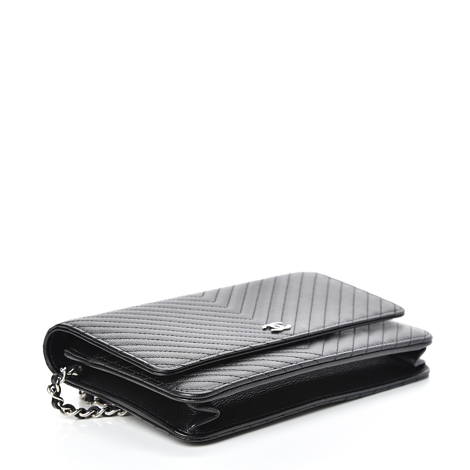 Chanel Caviar Chevron Quilted Wallet On Chain WOC Black 3 of 12