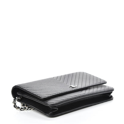 Chanel Caviar Chevron Quilted Wallet On Chain WOC Black 3 of 12