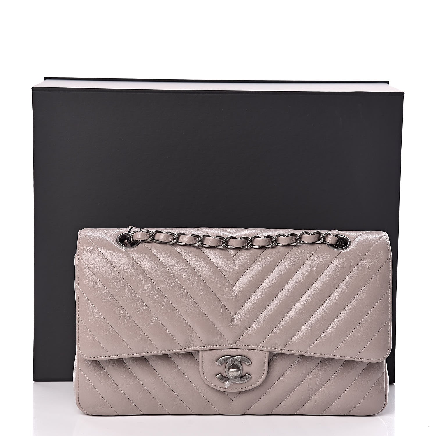 Chanel Iridescent Calfskin Chevron Quilted Medium Double Flap Grey 11 of 11