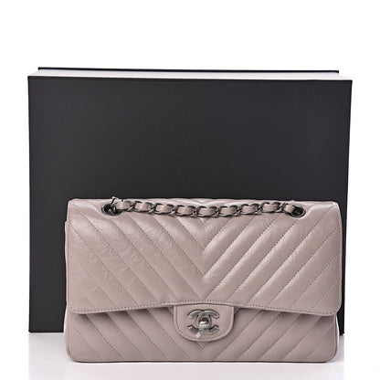 Chanel Iridescent Calfskin Chevron Quilted Medium Double Flap Grey 11 of 11