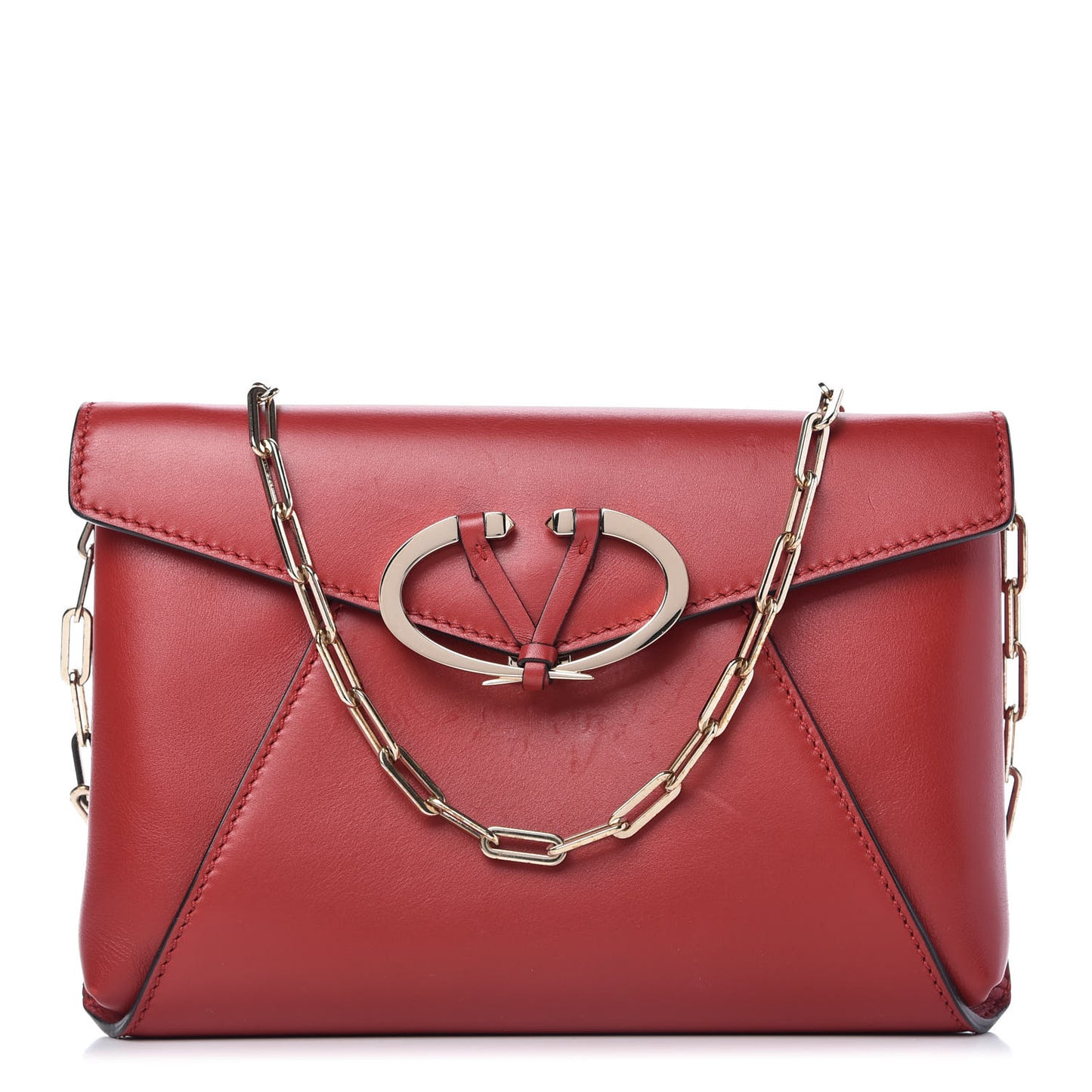 Calfskin V Rivet Chain Clutch Red