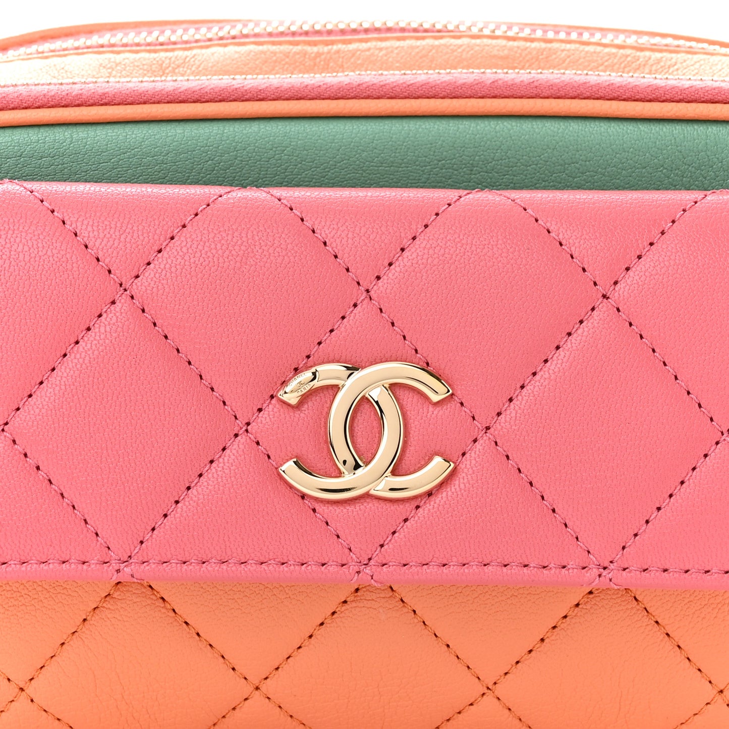 Goatskin Quilted Tri-Color In & Out Waist Bag Orange Green Pink