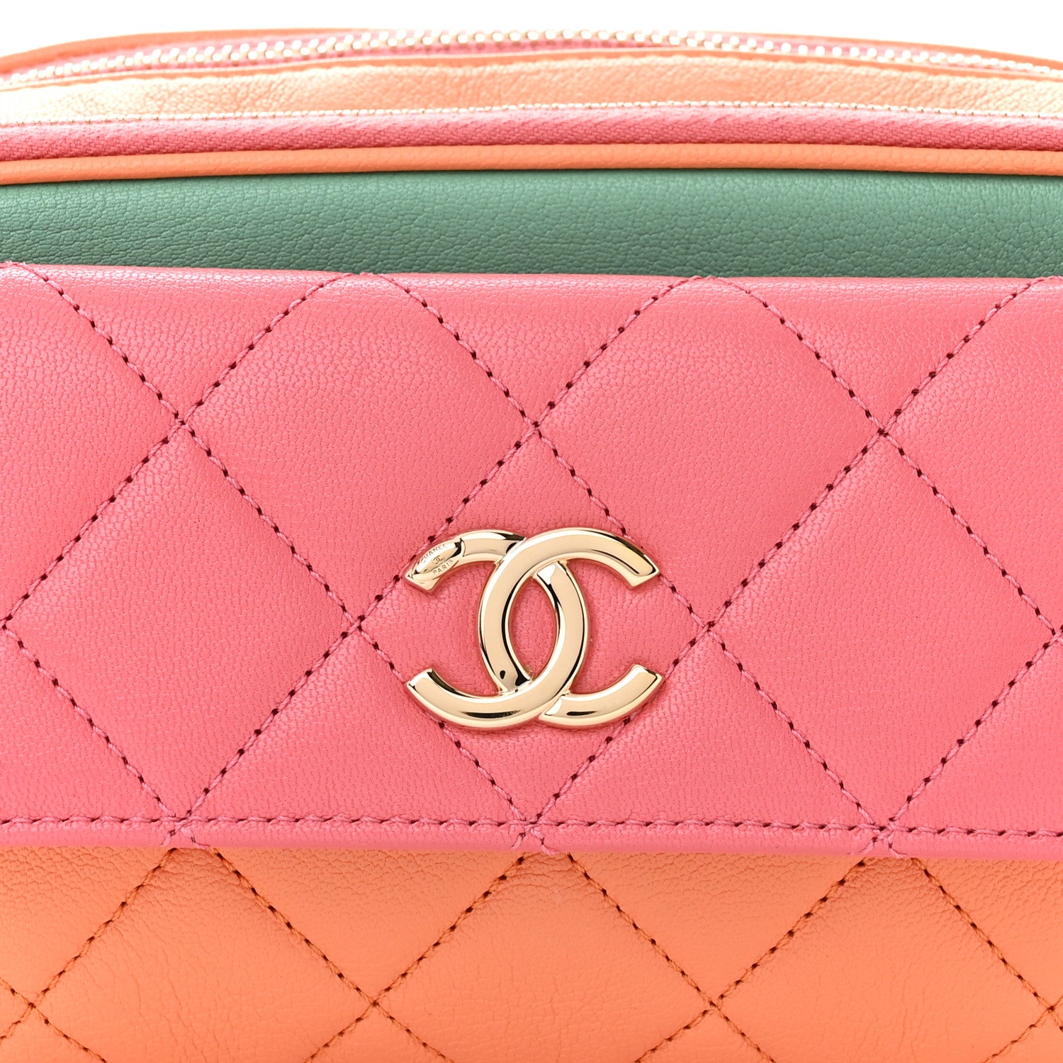 Chanel Goatskin Quilted Tri-Color In & Out Waist Bag Orange Green Pink 8 of 10