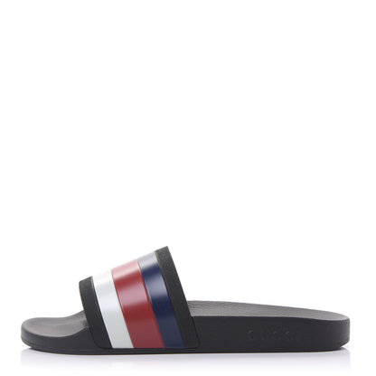 Gucci Rubber Web Mens Pool Slide Sandals 8 Black Mystic White Hibiscus Red Marine 1 of 9