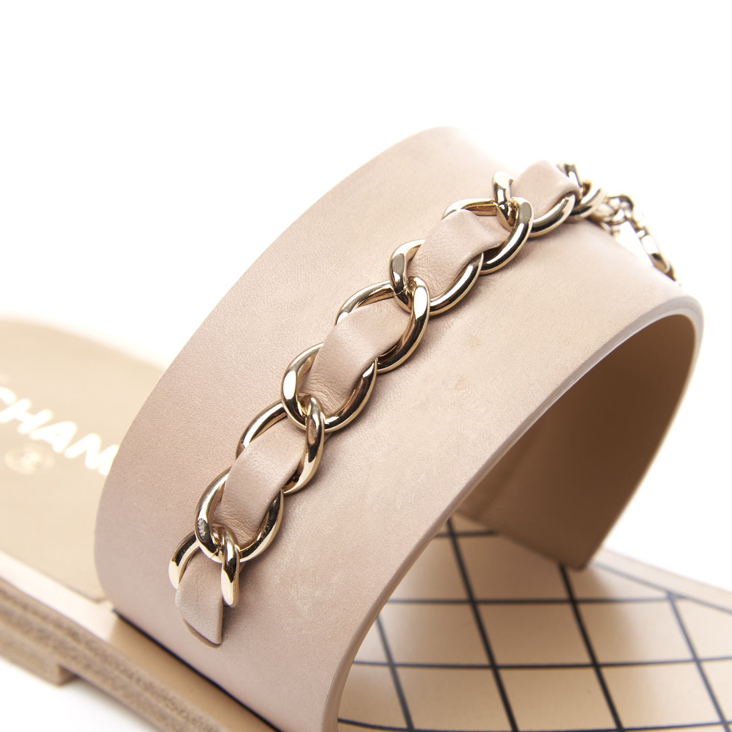 Chanel Calfskin Chain CC Logo Toe Ring Sandals 37 Beige 11 of 13