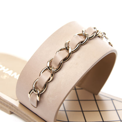 Chanel Calfskin Chain CC Logo Toe Ring Sandals 37 Beige 11 of 13