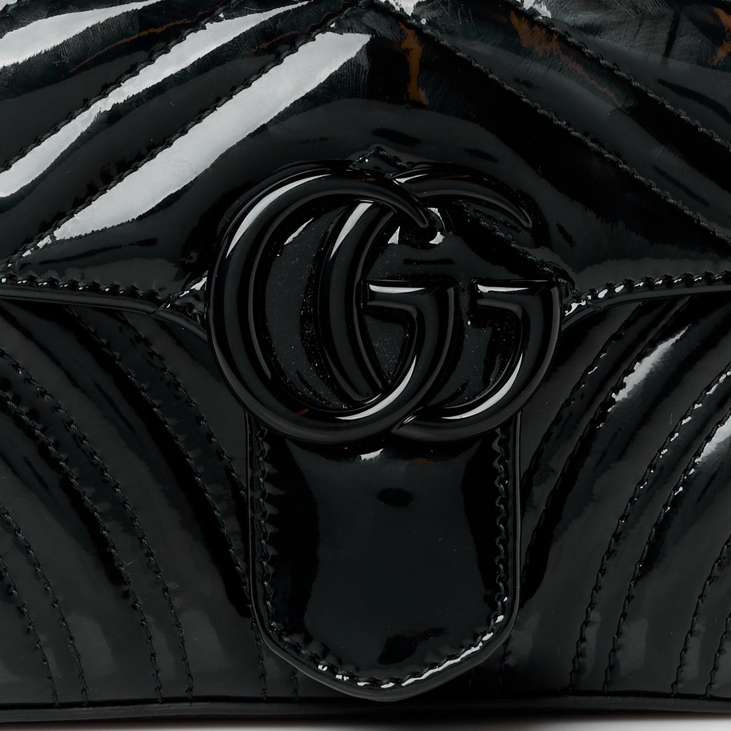 Patent Lambskin Matelasse Monochrome Mini GG Marmont Shoulder Bag Black