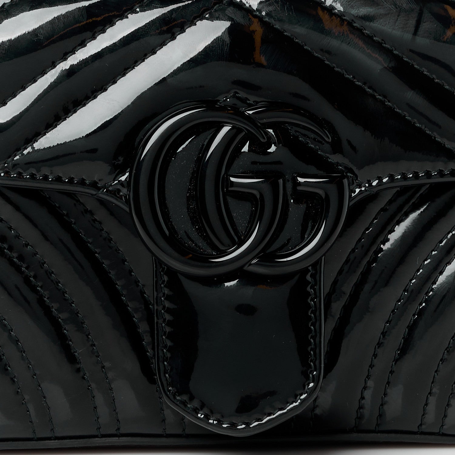 Gucci Patent Lambskin Matelasse Monochrome Mini GG Marmont Shoulder Bag Black 8 of 13