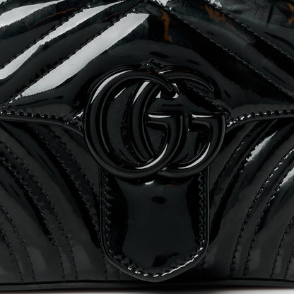 Gucci Patent Lambskin Matelasse Monochrome Mini GG Marmont Shoulder Bag Black 8 of 13