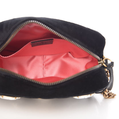 Gucci Velvet Matelasse Marquise Crystals Mini GG Marmont Chain Shoulder Bag Black 5 of 7