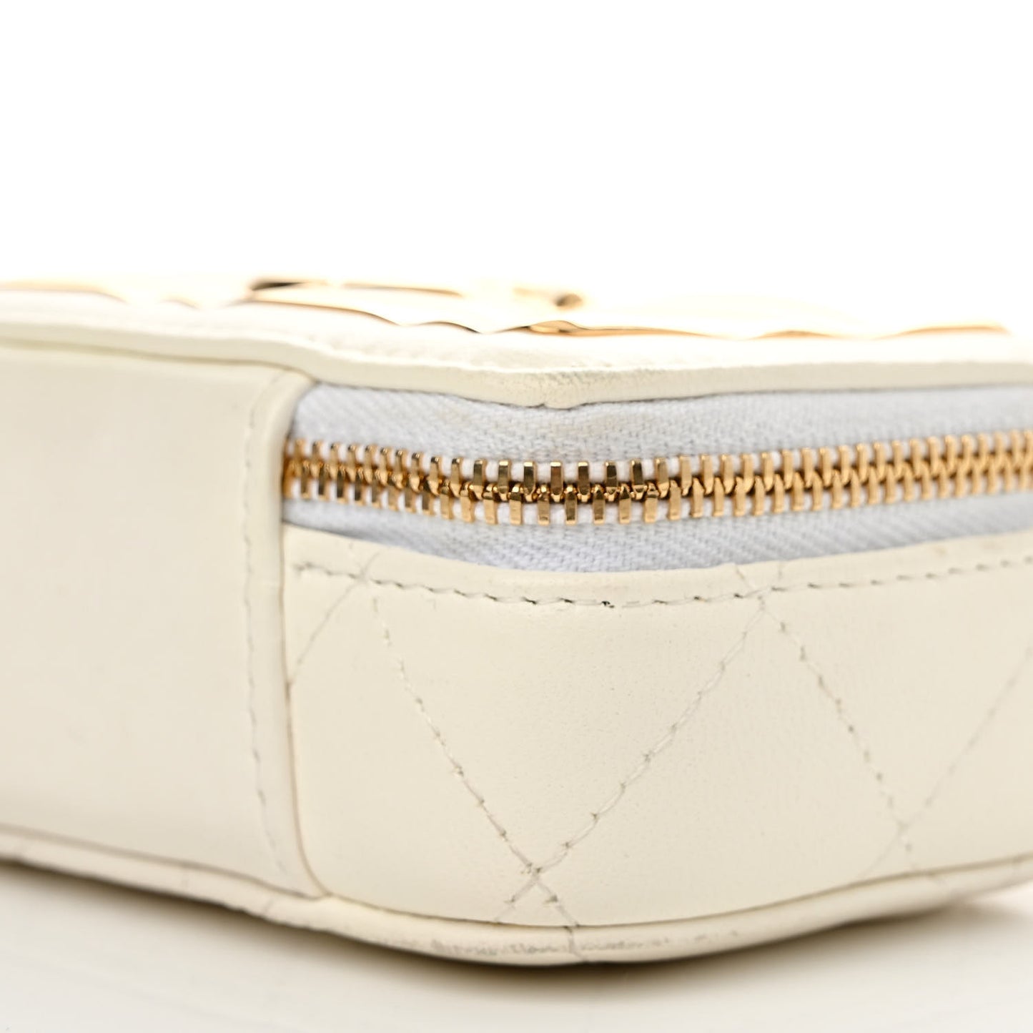 Lambskin Quilted Mini Golden Plate Clutch With Chain White