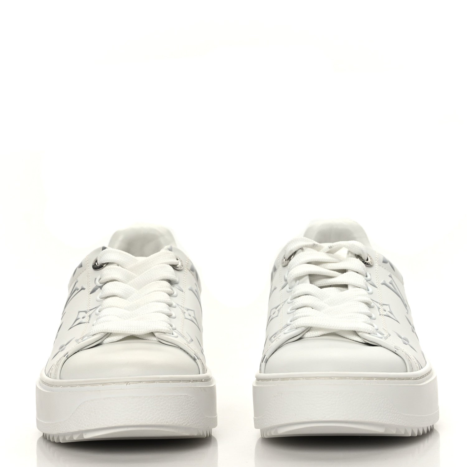 Louis Vuitton Calfskin Monogram Debossed Time Out Sneakers 38 White Silver 2 of 7