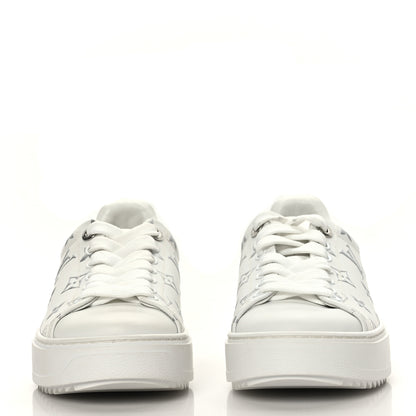 Louis Vuitton Calfskin Monogram Debossed Time Out Sneakers 38 White Silver 2 of 7