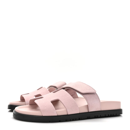 Hermes Suede Goatskin Womens Chypre Sandals 36 Rose Porcelaine 3 of 9