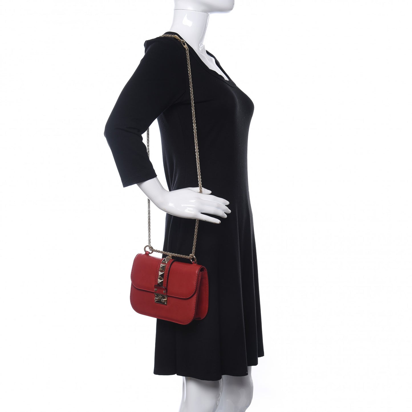 Vitello Small Glam Lock Rockstud Flap Red