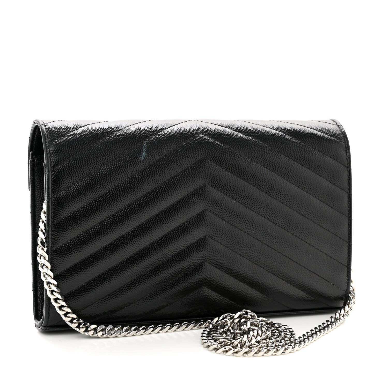 Grain De Poudre Matelasse Chevron Monogram Chain Wallet Black
