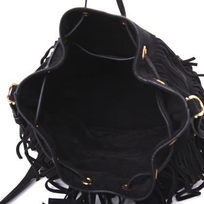 Saint Laurent Suede Calfskin Medium Emmanuelle Fringe Bucket Bag Black 6 of 14