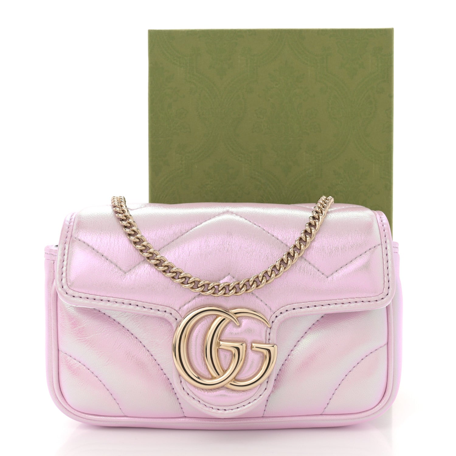 Gucci Iridescent Nappa Chevron Matelasse Super Mini GG Marmont Shoulder Bag Iridescent Escape Pink 11 of 11