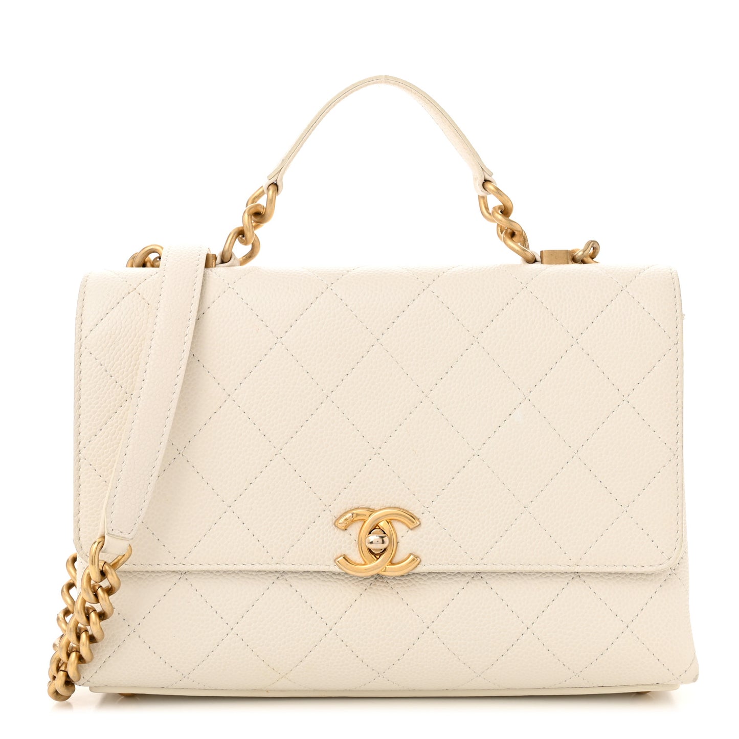 Grained Calfskin Small Stitched Flap White