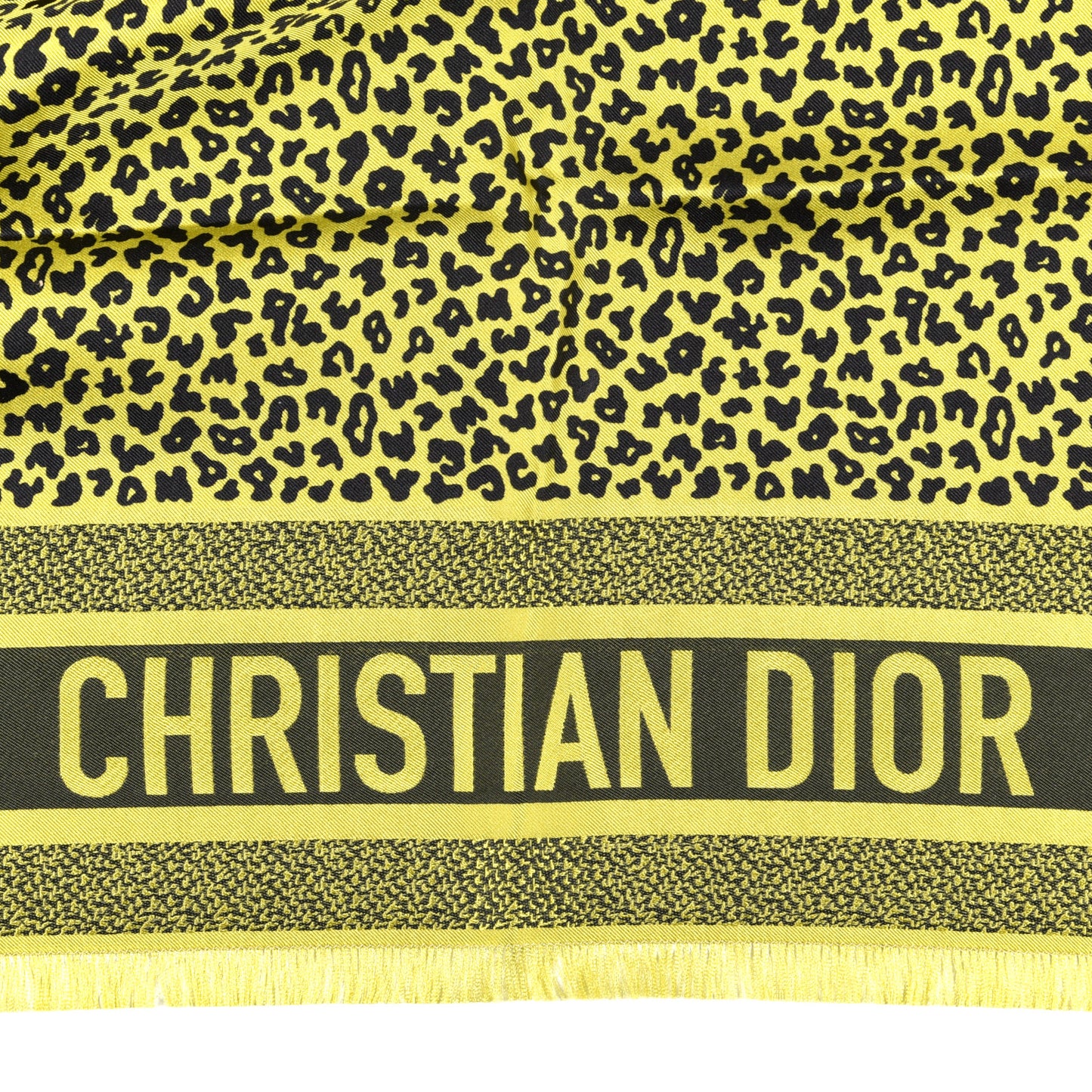 Silk Leopard Print Fringe Scarf Yellow