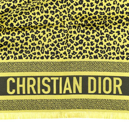 Christian Dior Silk Leopard Print Fringe Scarf Yellow 3 of 4