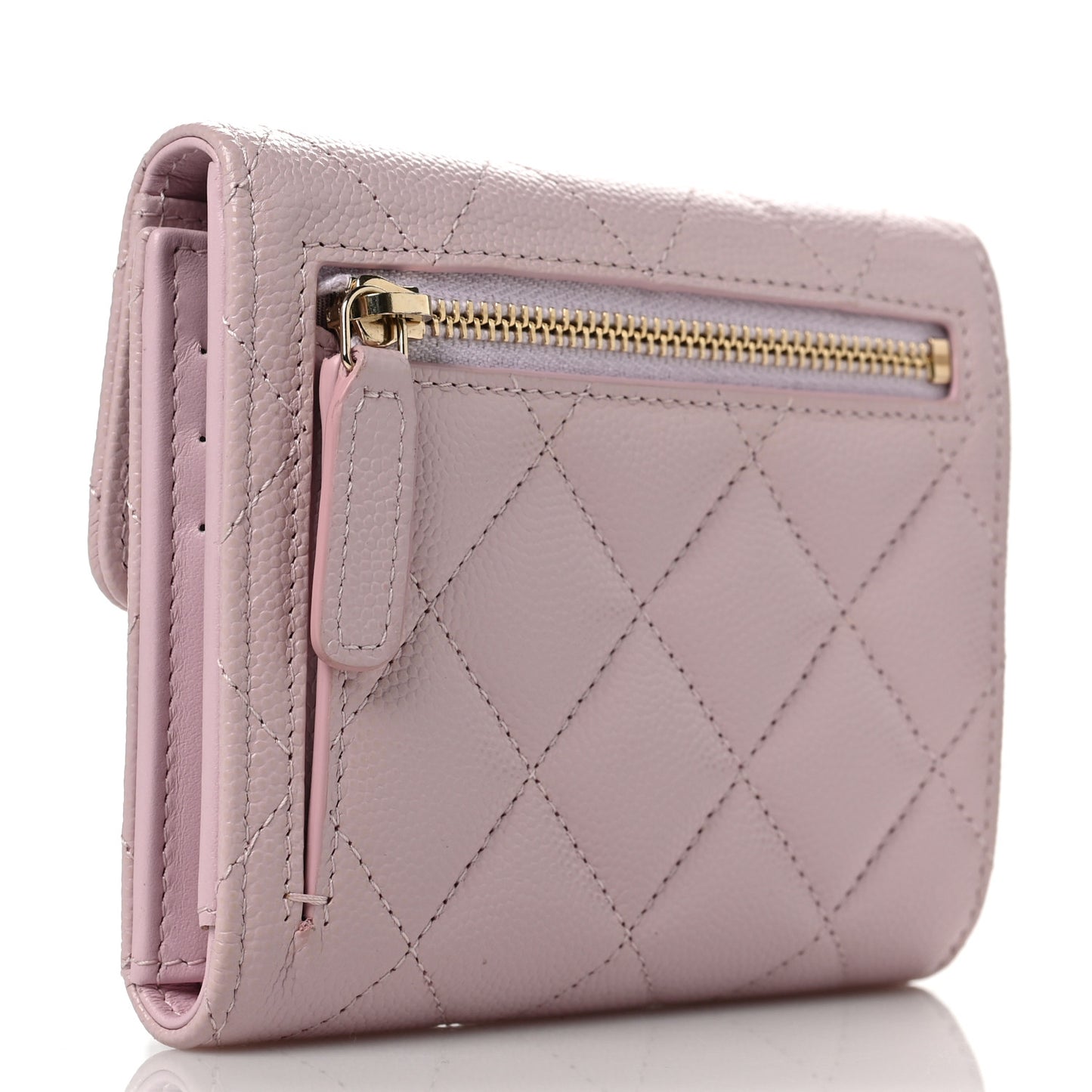 Caviar Quilted Compact Flap Wallet Light Pink