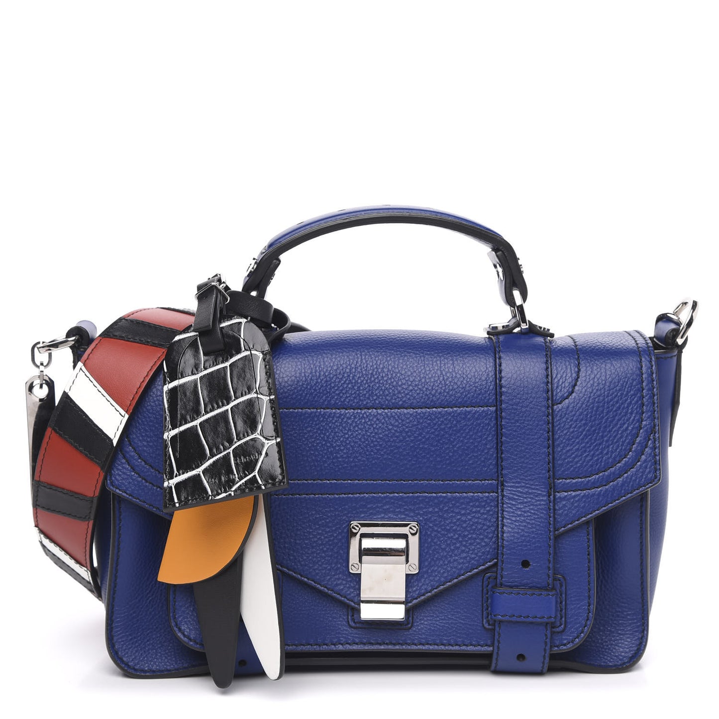 Grainy Calfskin Tiny PS1 Patchwork Satchel Blue