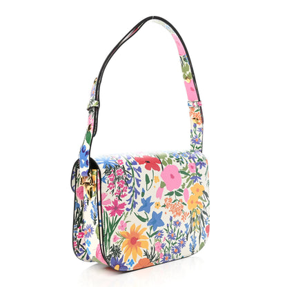 Gucci X KEN SCOTT New Shangai Calfskin Jardin D'Avril Floral Print Horsebit 1955 Shoulder Bag Ivory Pink Wild Rose 3 of 11