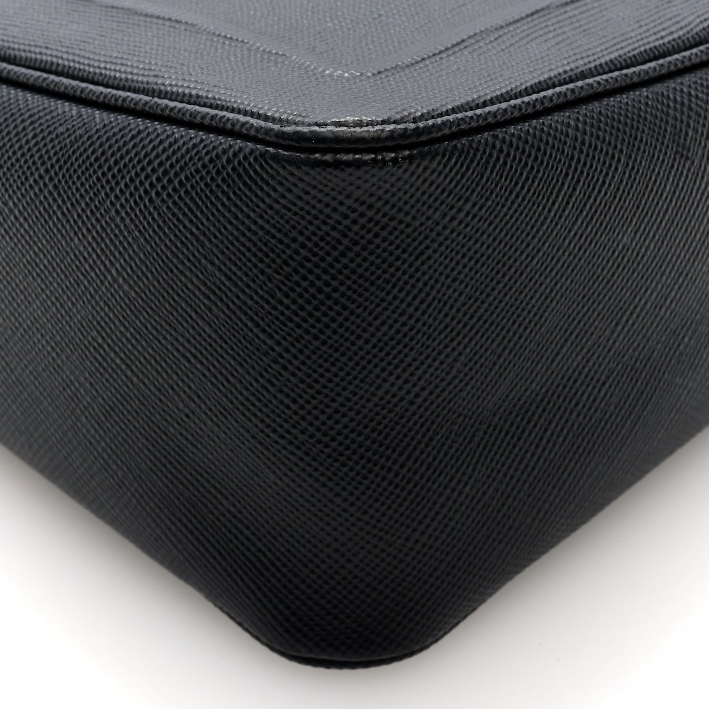 Saffiano Cuir Triangle Logo Embossed Triangle Shoulder Bag Black