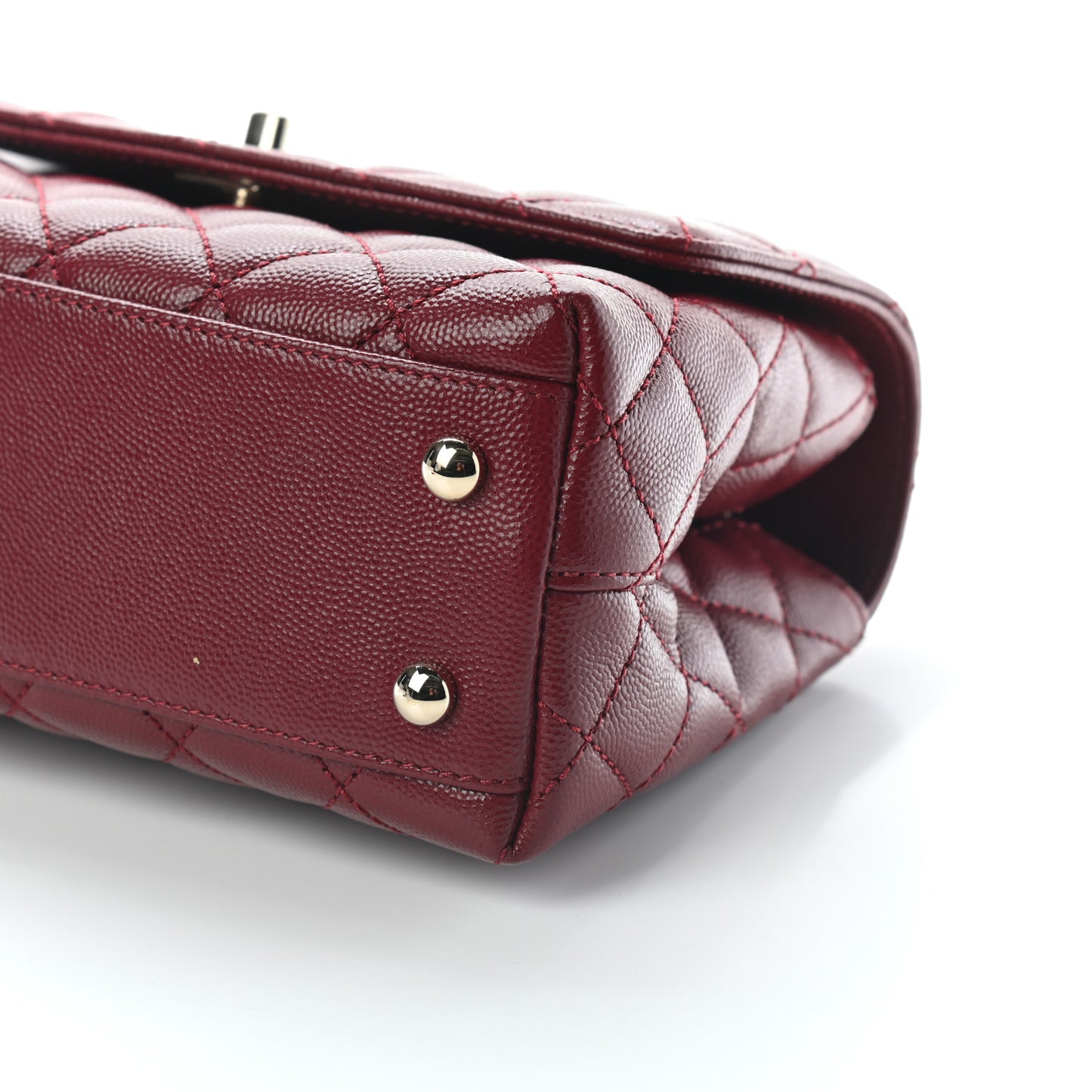 Caviar Lizard Embossed Quilted Mini Coco Handle Flap Burgundy