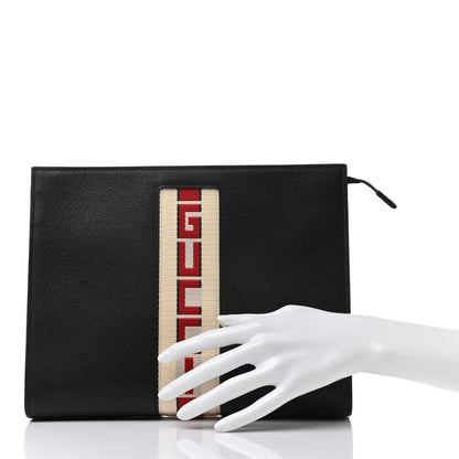 Gucci Textured Dollar Calfskin Nylon Gucci Stripe New Web Cosmetic Case Black Ecru Verde Rosso 2 of 7