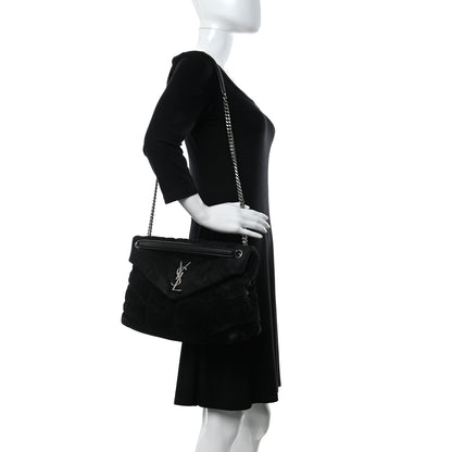 Saint Laurent Suede Quilted Medium Loulou Puffer Monogram Chain Satchel Black 2 of 12