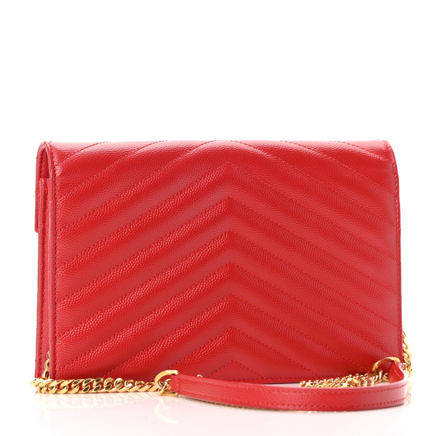 Saint Laurent Grain De Poudre Matelasse Chevron Monogram Envelope Chain Wallet New Red 3 of 10