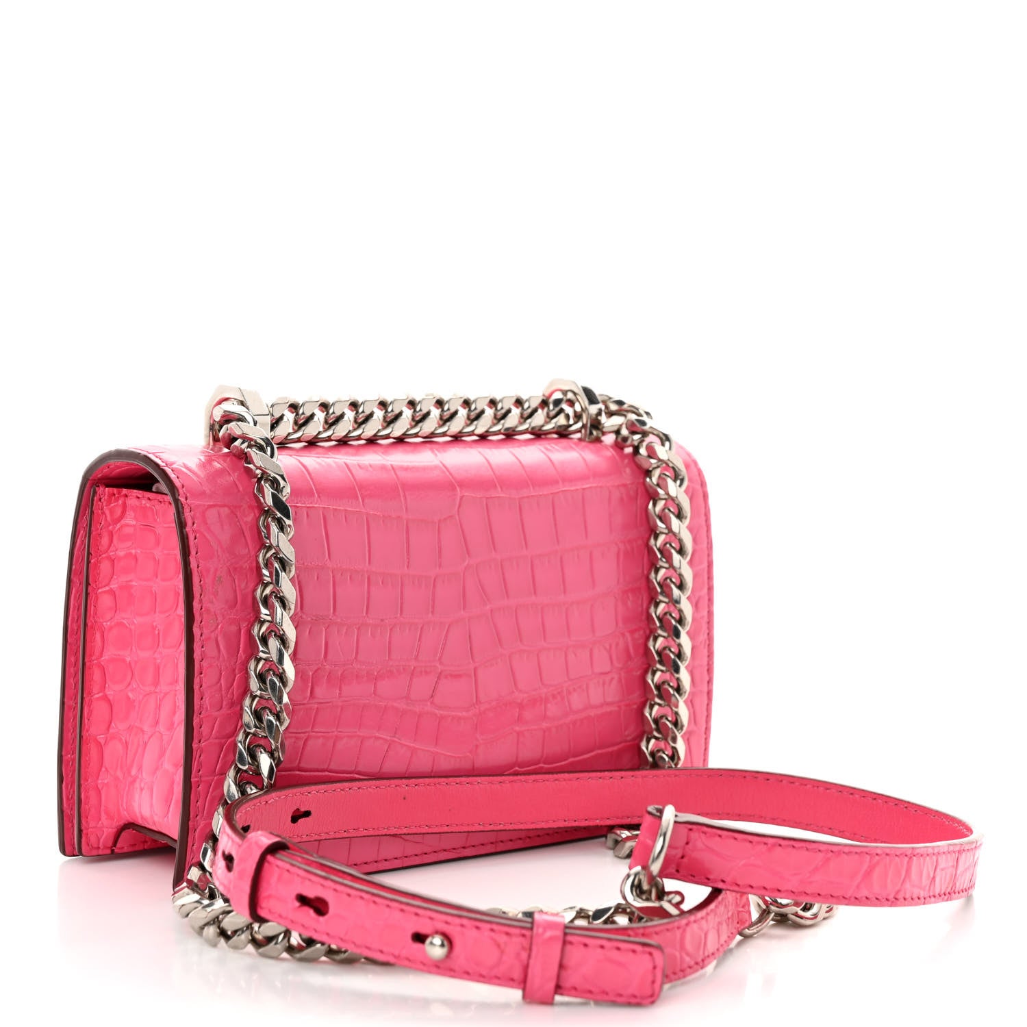 Alexander McQueen Calfskin Crocodile Embossed Knuckle Shoulder Bag Peony Pink 3 of 12