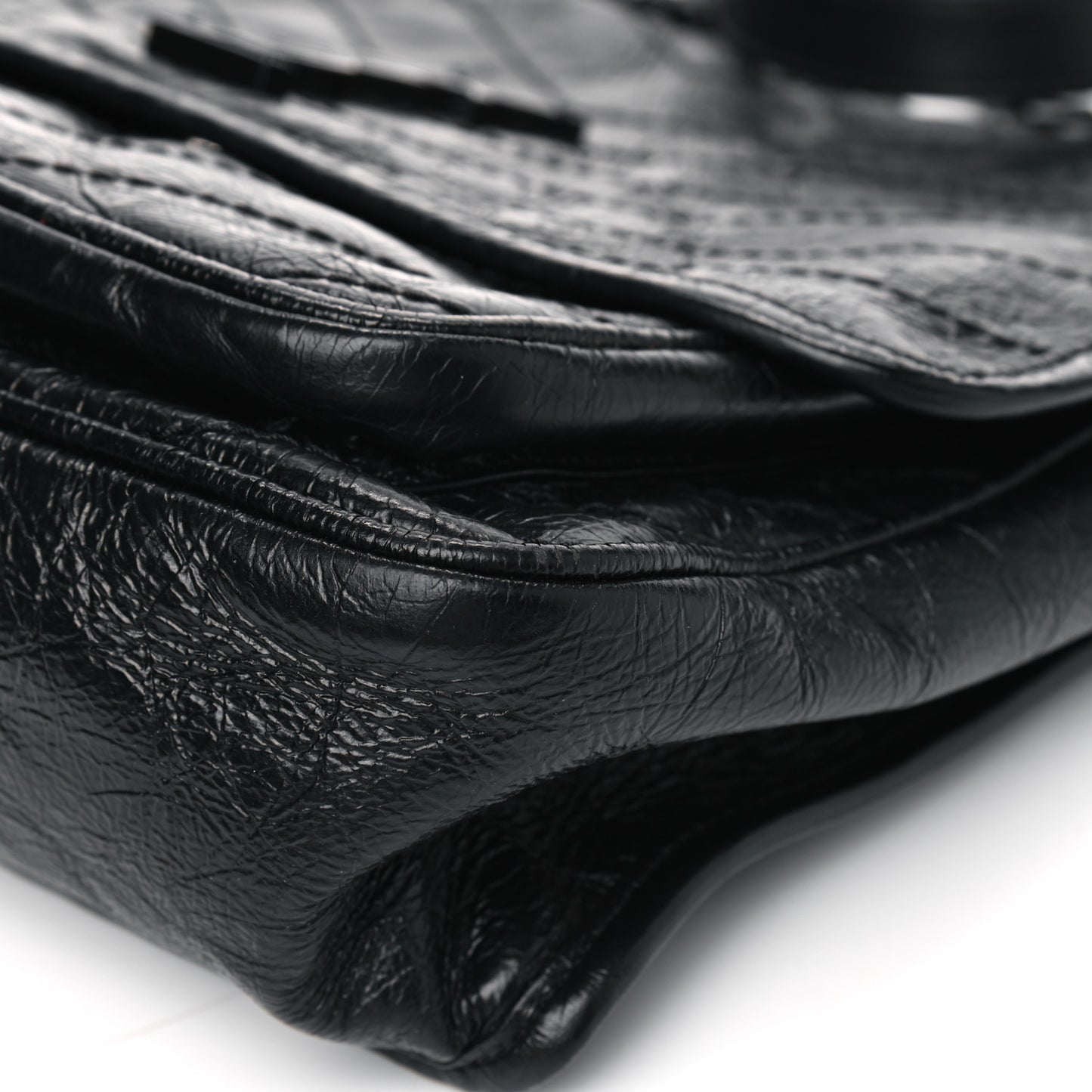 Crinkled Calfskin Matelasse Monogram Medium Niki Chain Satchel Black