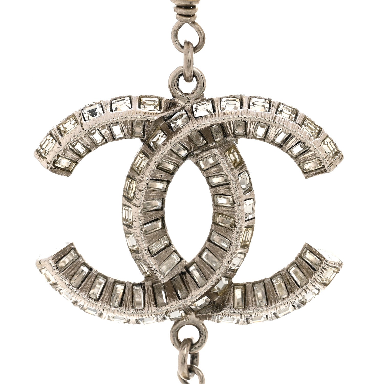 Chanel Pearl Baguette Crystal CC Long Necklace Silver 4 of 6
