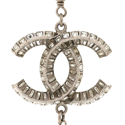 Chanel Pearl Baguette Crystal CC Long Necklace Silver 4 of 6