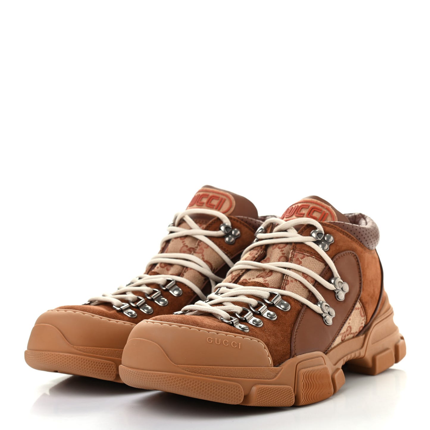 X SEGA Suede Calfskin GG Monogram Mens Flashtrek Sneakers 9 New Cuir Beige Ruggine