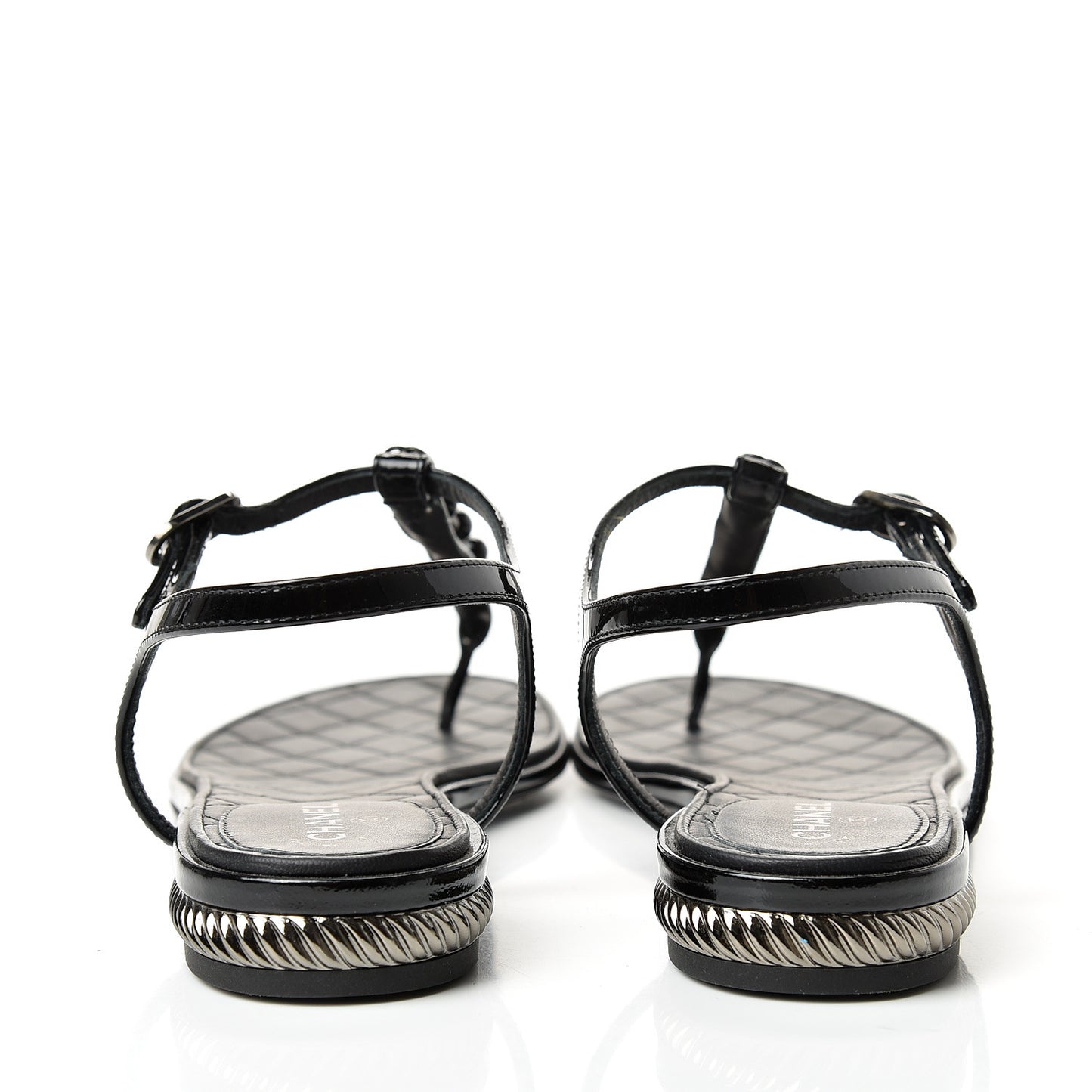 Patent Beaded CC Thong Sandals 37.5 Black