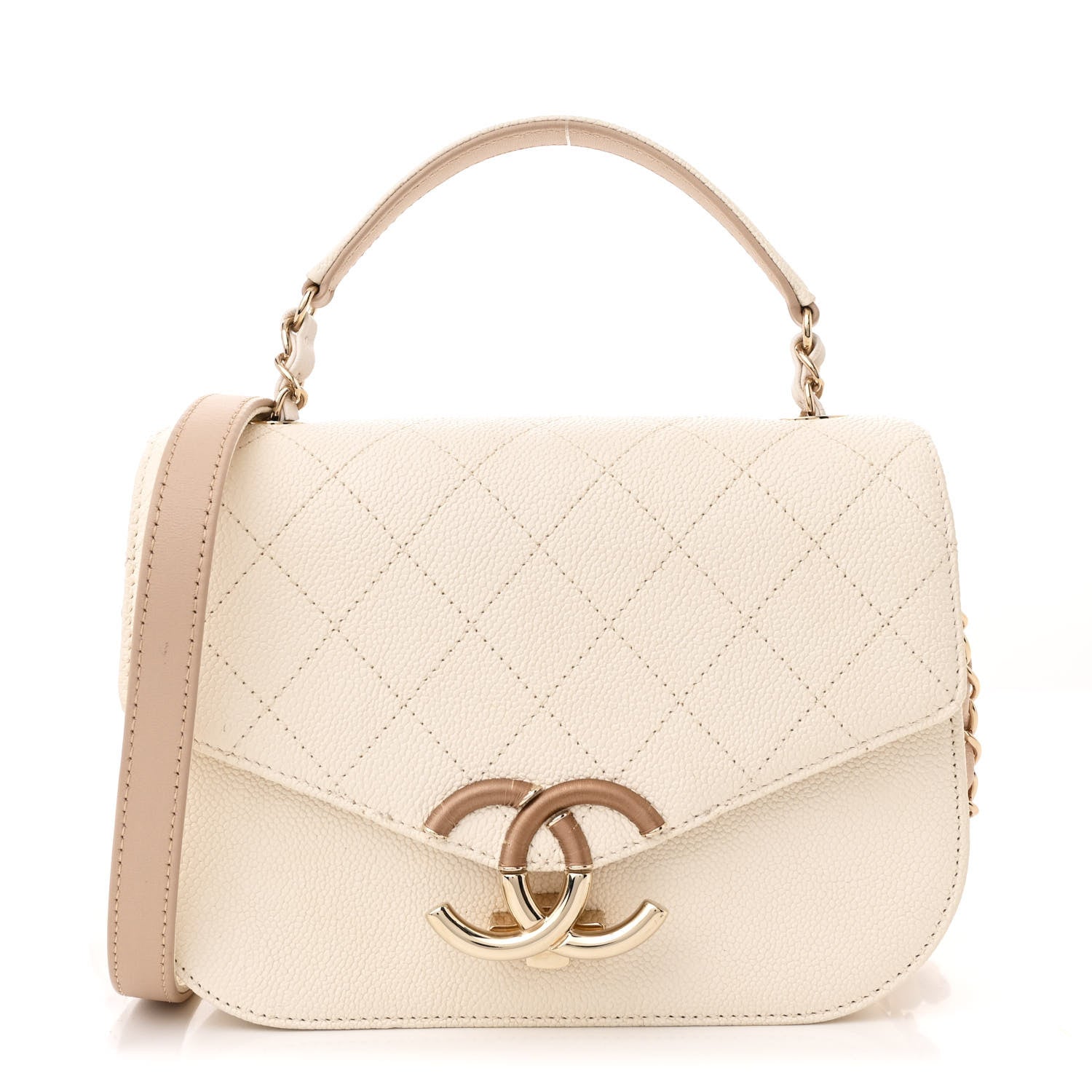 Chanel Grained Calfskin Quilted Small Cuba Top Handle Flap White 1 of 10