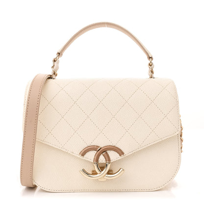 Chanel Grained Calfskin Quilted Small Cuba Top Handle Flap White 1 of 10