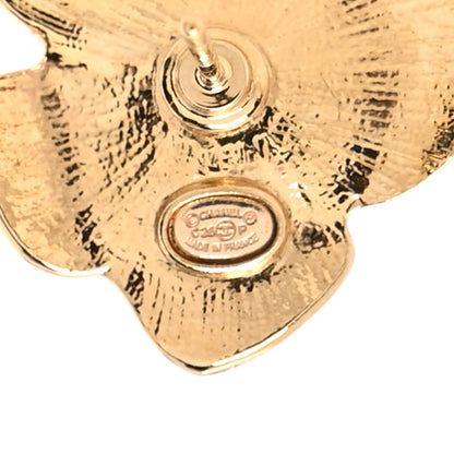 Chanel Metal Resin CC Camellia Stud Earrings Gold Red 4 of 5