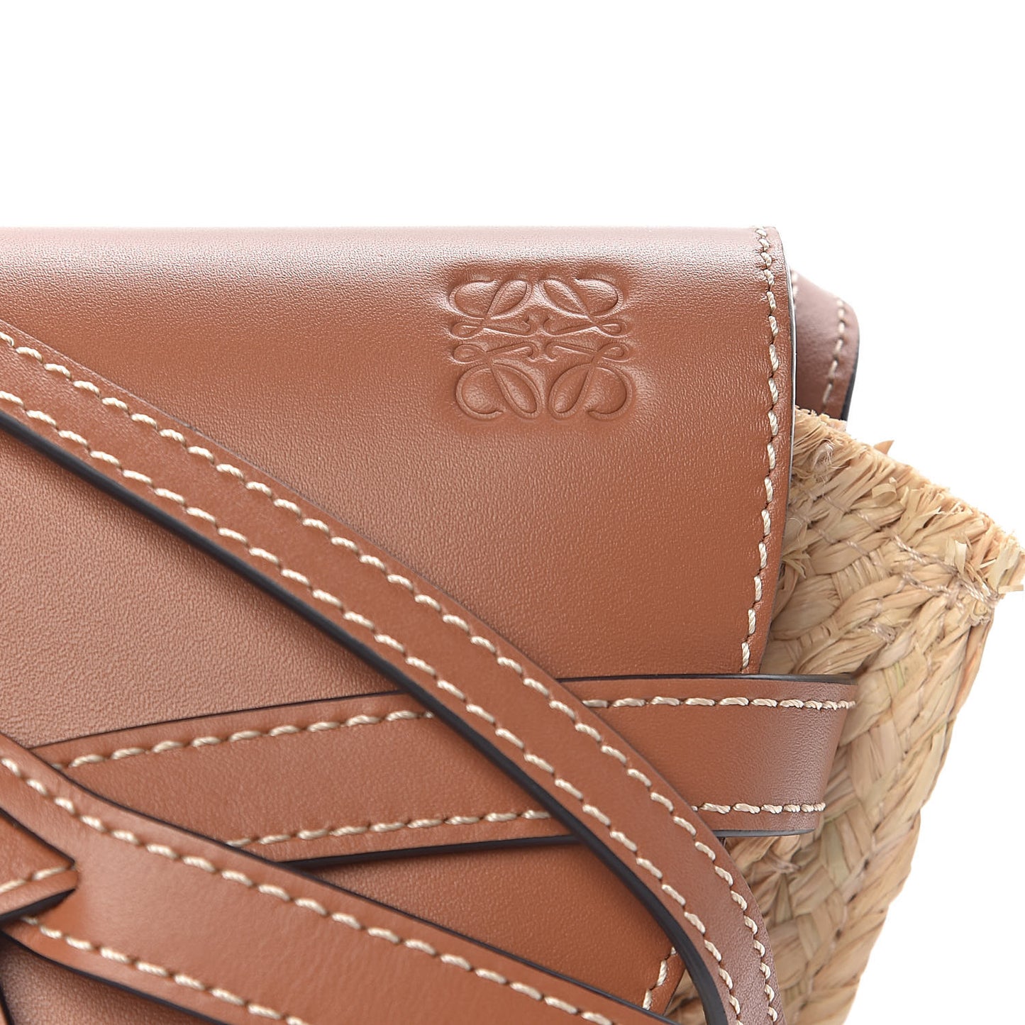Calfskin Raffia Mini Gate Crossbody Bag Natural Tan