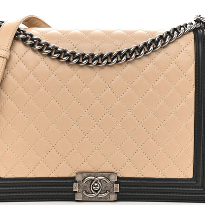 Chanel Lambskin Quilted Large Boy Flap Beige Black 7 of 13