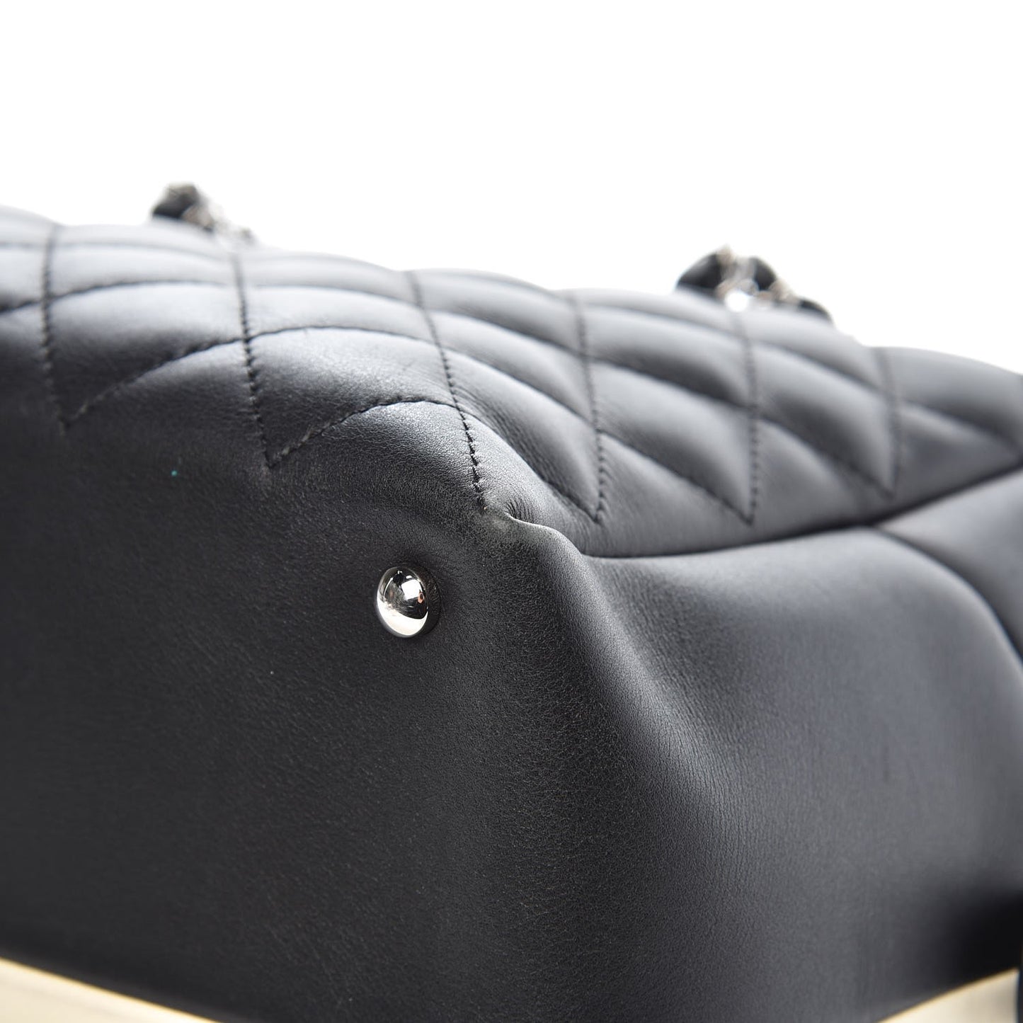 Calfskin Quilted Large Feather Weight Bowling Bag Black Ivory