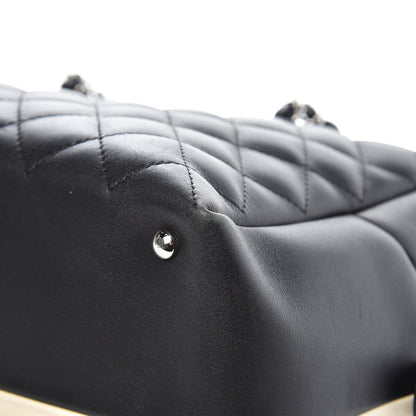 Chanel Calfskin Quilted Large Feather Weight Bowling Bag Black Ivory 10 of 13