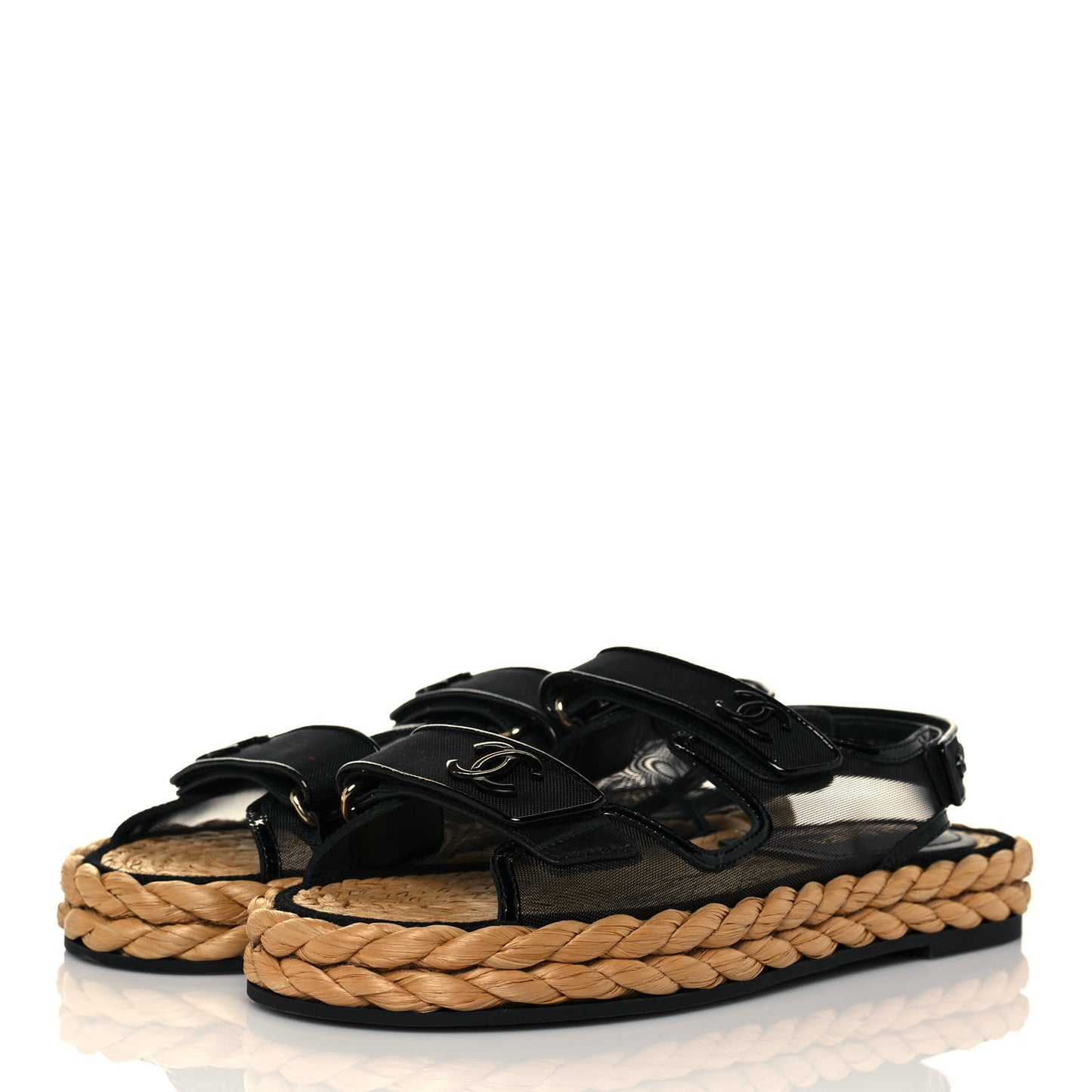 Mesh Patent Calfskin Velcro Dad Sandals 41 Black