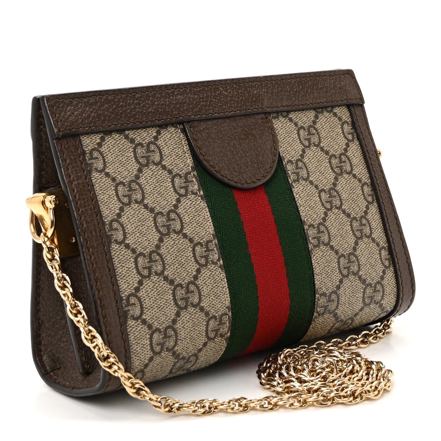 Gucci GG Supreme Monogram Textured Dollar Calfskin Web Mini Ophidia Chain Shoulder Bag Beige Ebony New Acero 3 of 10