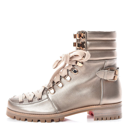 Christian Louboutin Metallic Calfskin Who Runs Flat Boots 38 Colombe 1 of 9