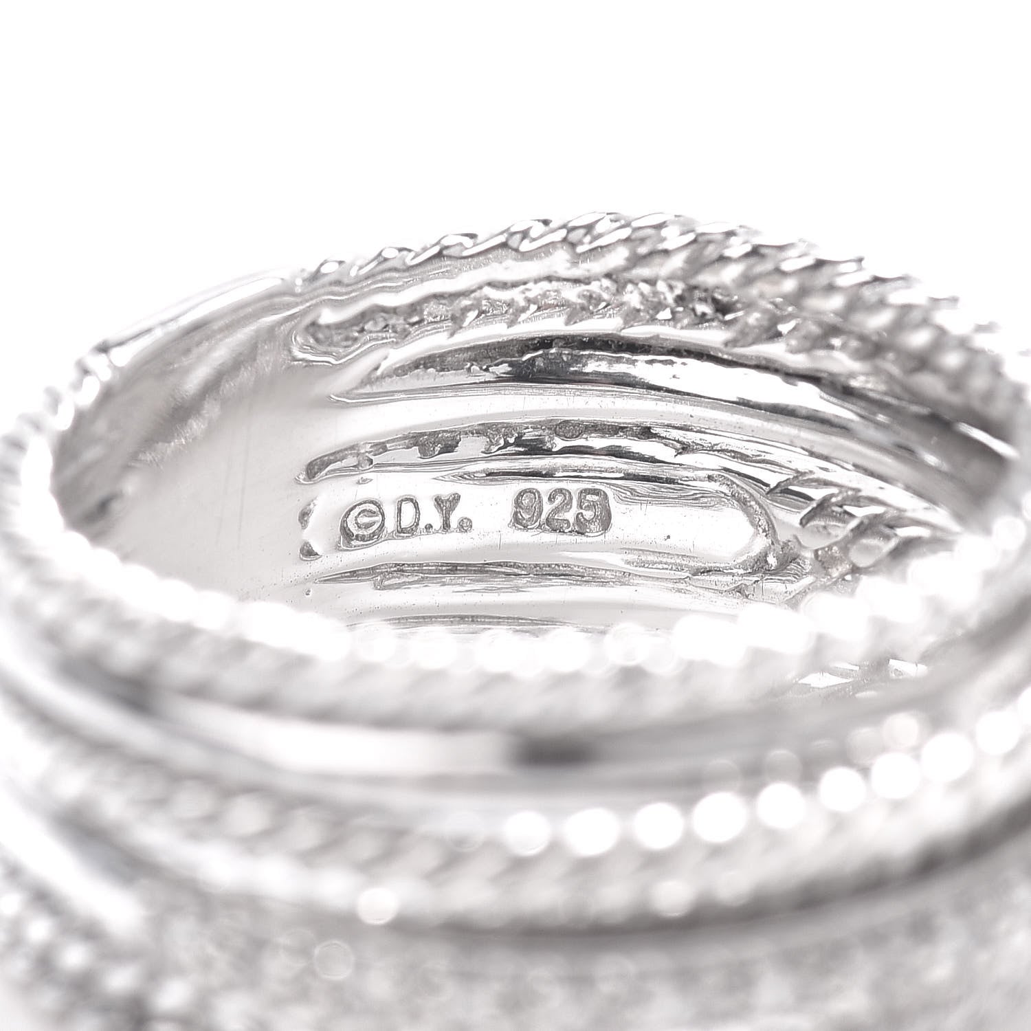David Yurman Sterling Silver Diamond 11mm Wide Crossover Cable Ring 58 8.25 4 of 5
